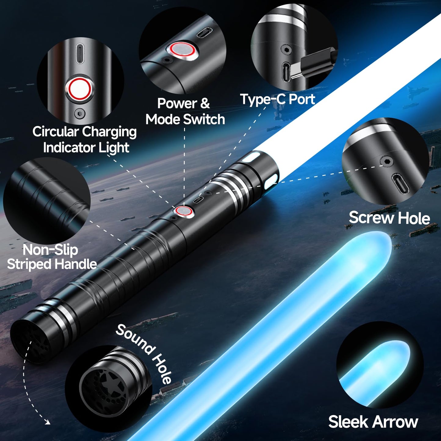 MAMXUAN Lightsabers – 24-Color RGB Dueling Saber, 2-in-1 with Connector, 40in – Gift for Teens & Adults
