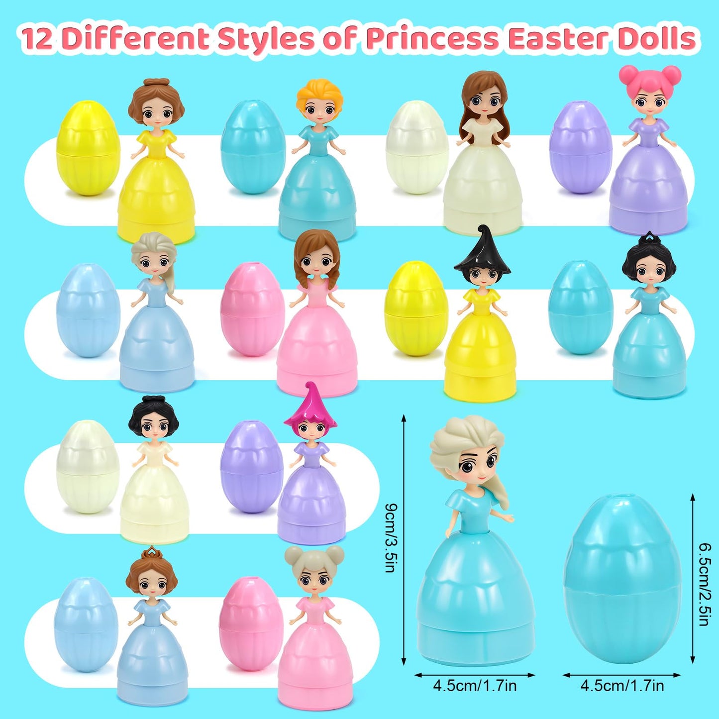 Manaror 12PCS Pre-Filled Easter Eggs — Princess Dolls Inside, Party Favors & Easter Basket Stuffers