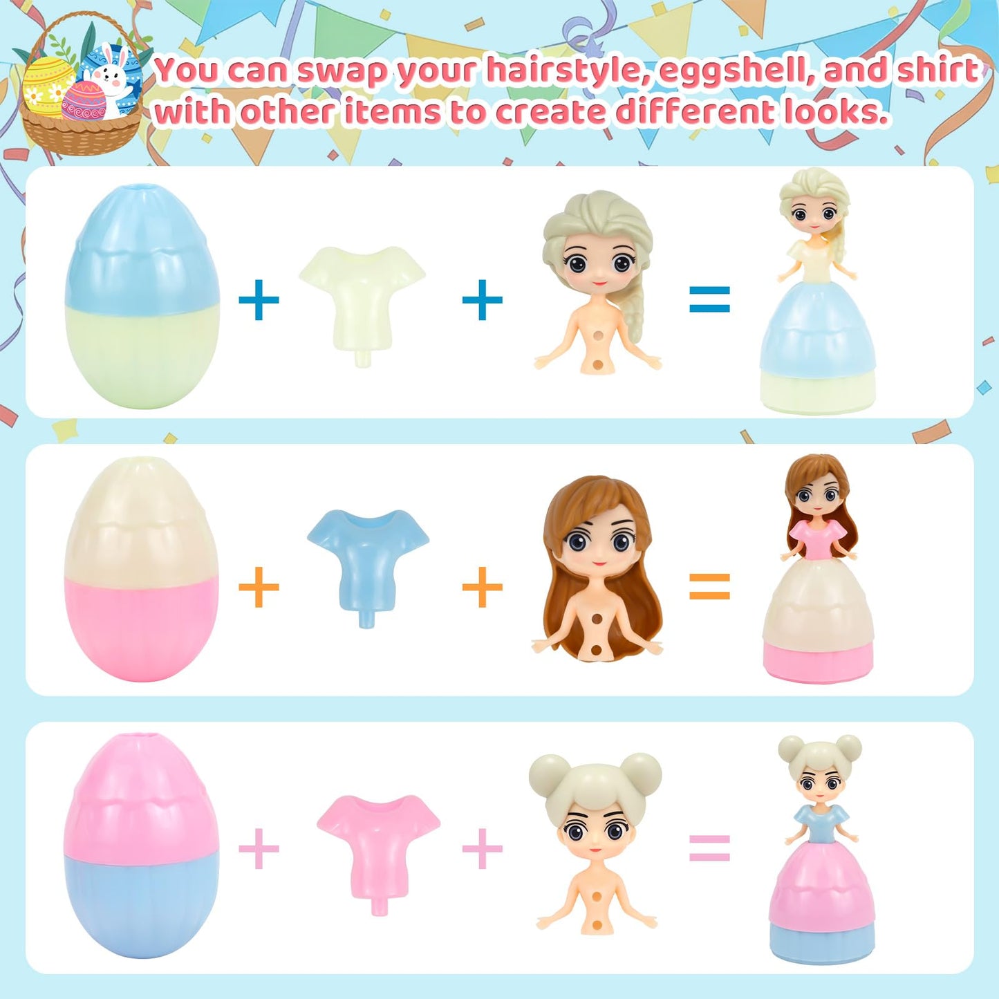 Manaror 12PCS Pre-Filled Easter Eggs — Princess Dolls Inside, Party Favors & Easter Basket Stuffers