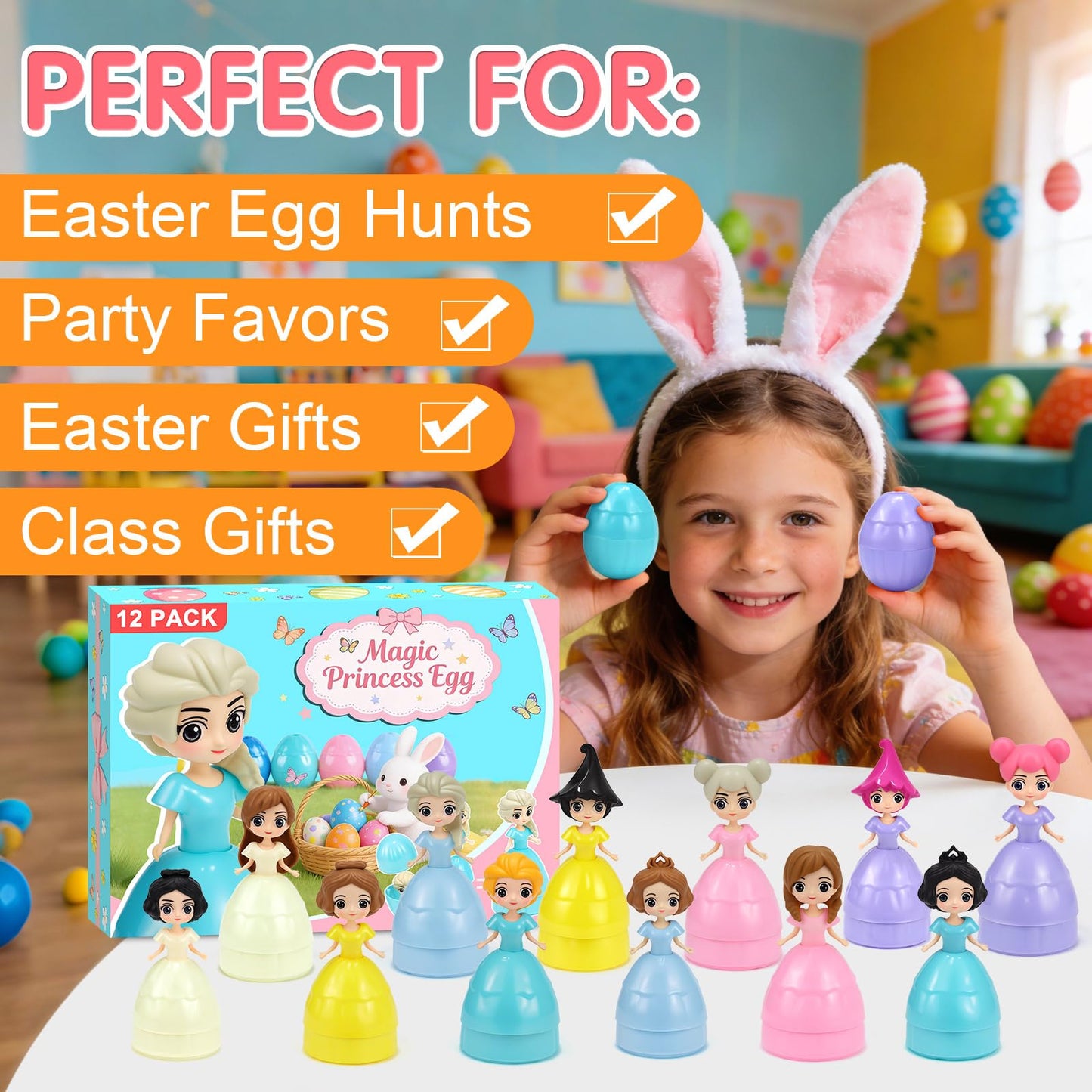 Manaror 12PCS Pre-Filled Easter Eggs — Princess Dolls Inside, Party Favors & Easter Basket Stuffers