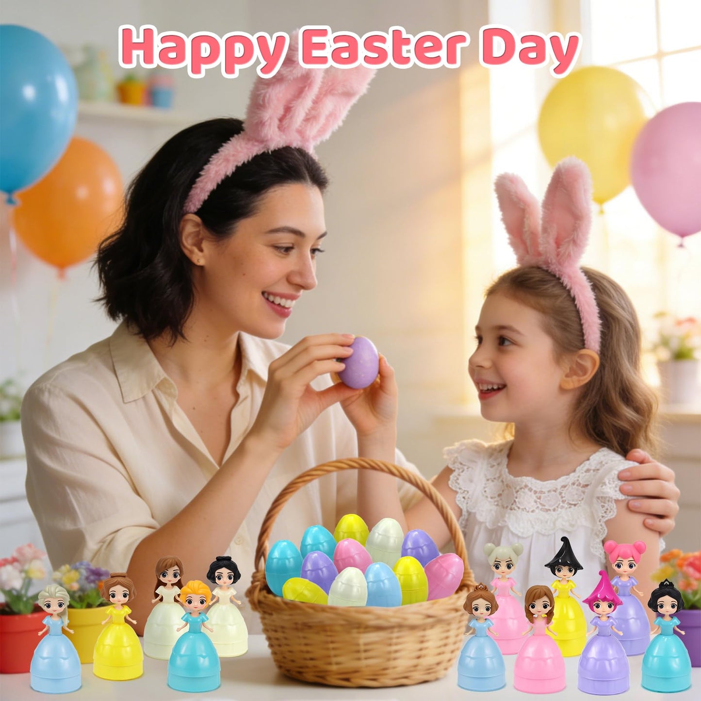 Manaror 12PCS Pre-Filled Easter Eggs — Princess Dolls Inside, Party Favors & Easter Basket Stuffers