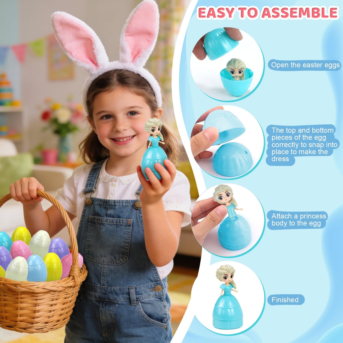Manaror 12PCS Pre-Filled Easter Eggs — Princess Dolls Inside, Party Favors & Easter Basket Stuffers