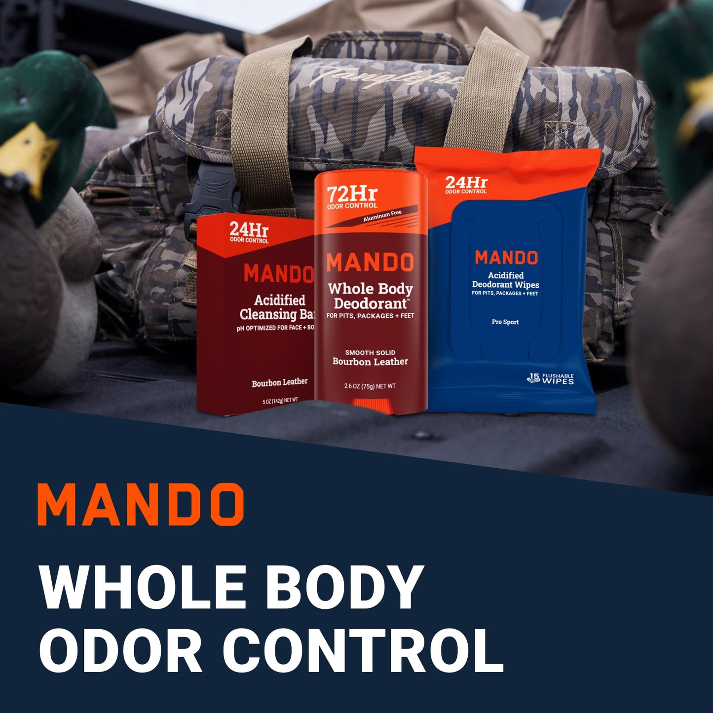 Mando Whole Body Deodorant 3-Pc System – Bourbon Leather, Aluminum & Baking Soda Free