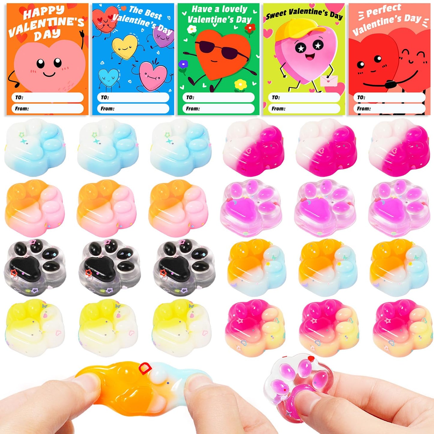 Manekulis 24-Piece Valentines Gift Set — Cat Paw Squishy Toys & Classroom Cards