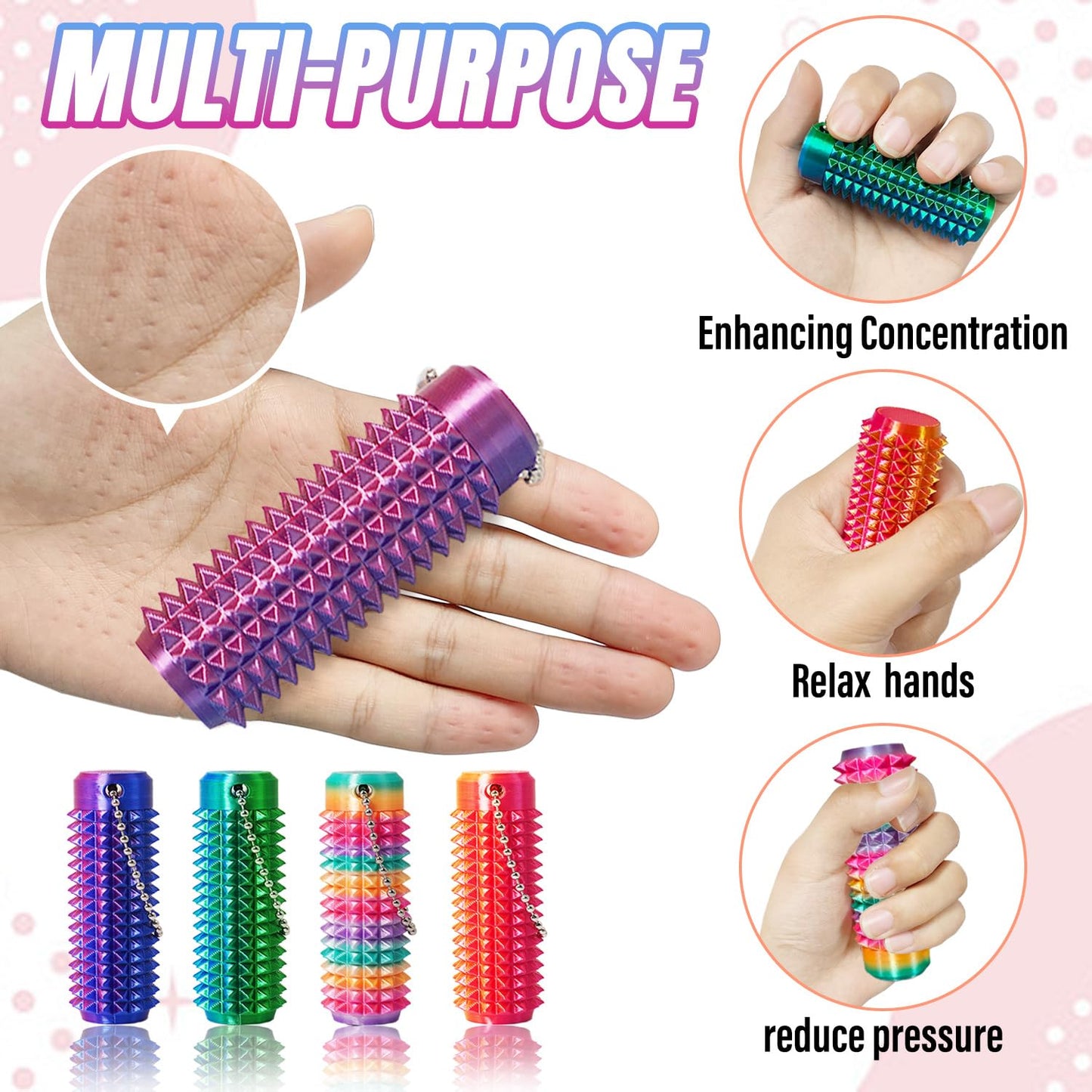 Manekulis 4-Pack Mini Ouchies Fidget – Portable Spiky Roller Keychain for Stress Relief, Focus & Sensory Stimulation