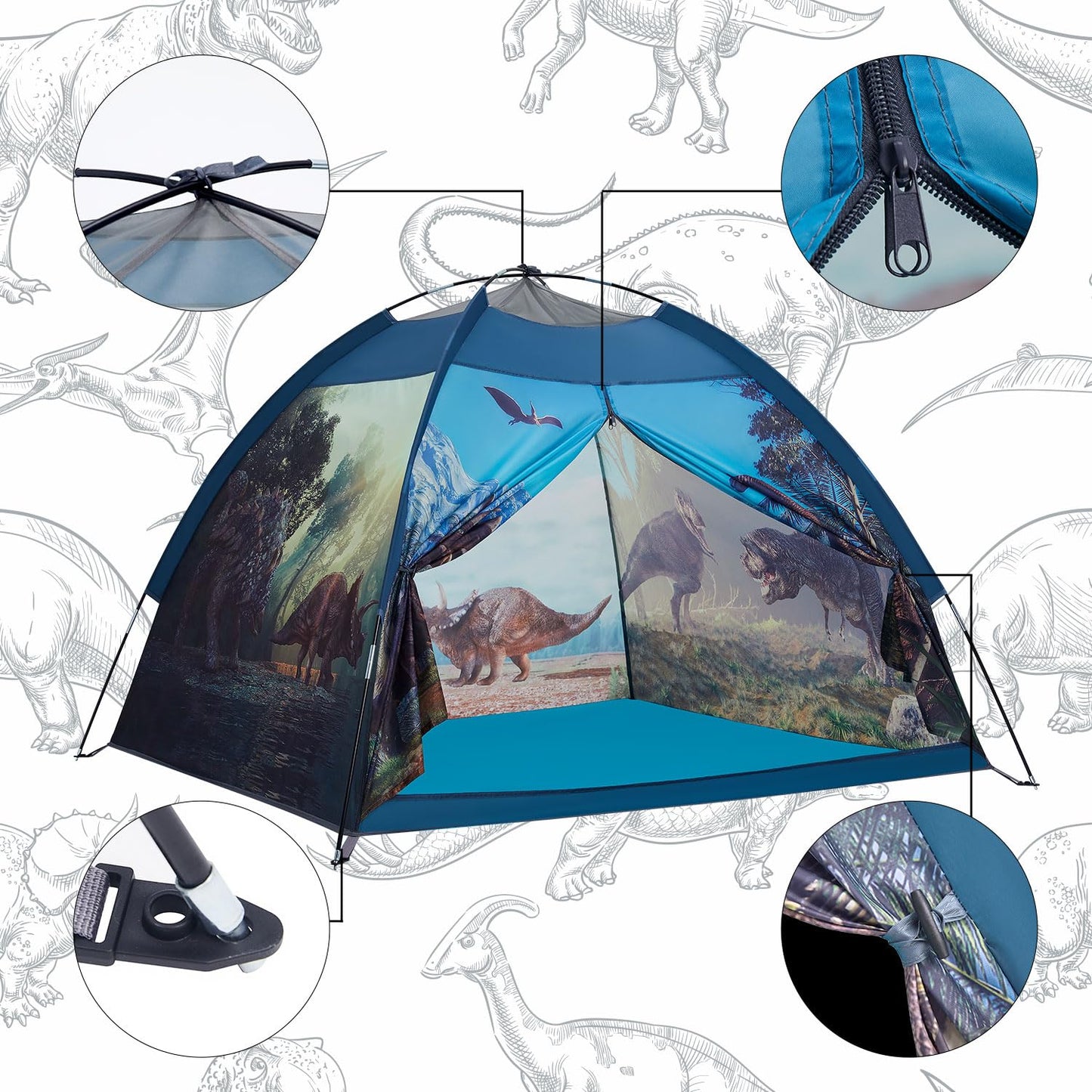 Mnagant Dinosaur Kids Play Tent - 61x61x45 Indoor/Outdoor Pop Up Play House
