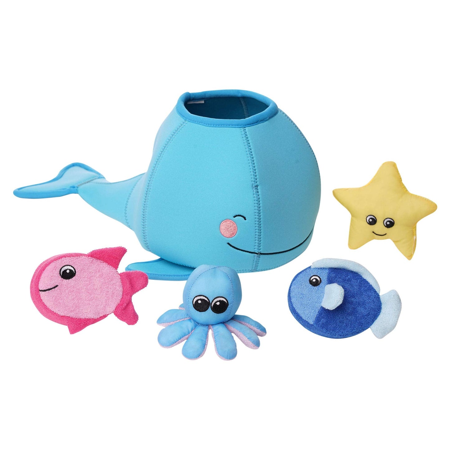 Manhattan Toy Neoprene Whale 5-Piece Bath Toy Set with Quick-Dry Sponges