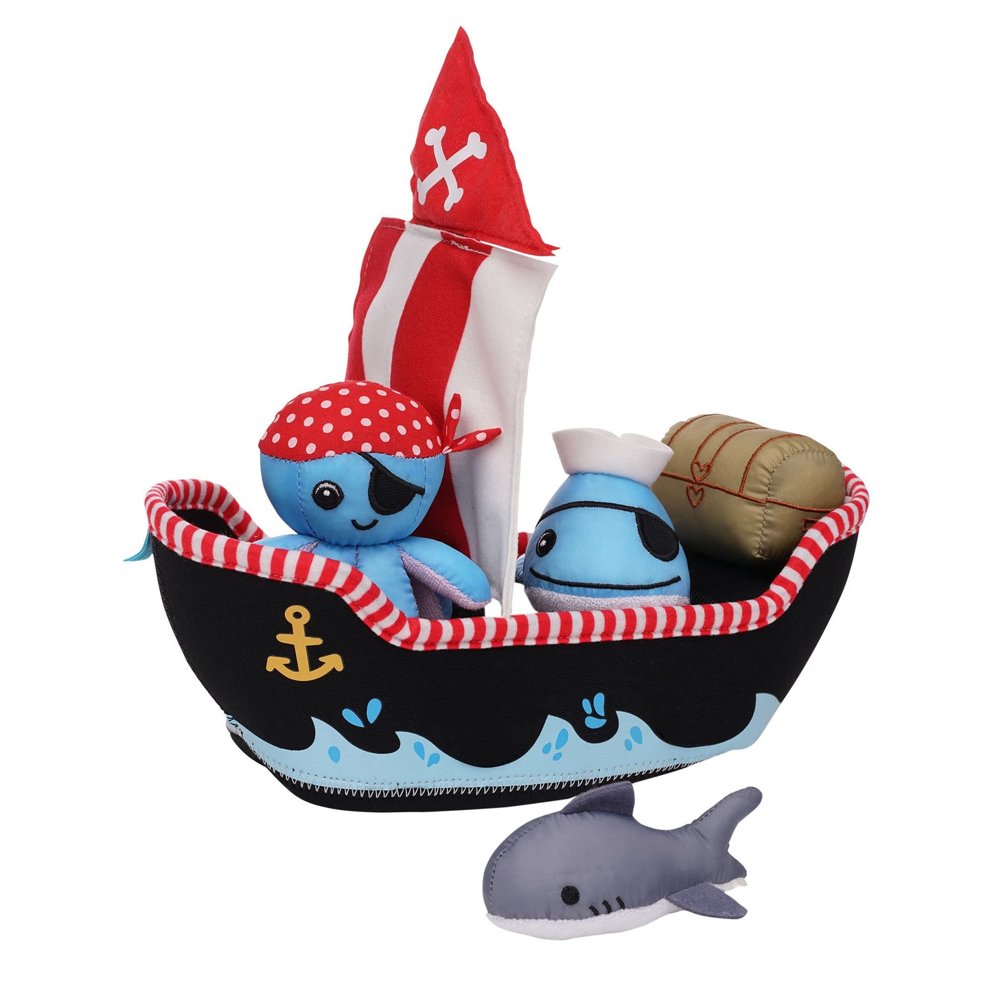Manhattan Toy Neoprene Pirate Ship Bath Toy – 5-Piece Floating Spill & Fill Set