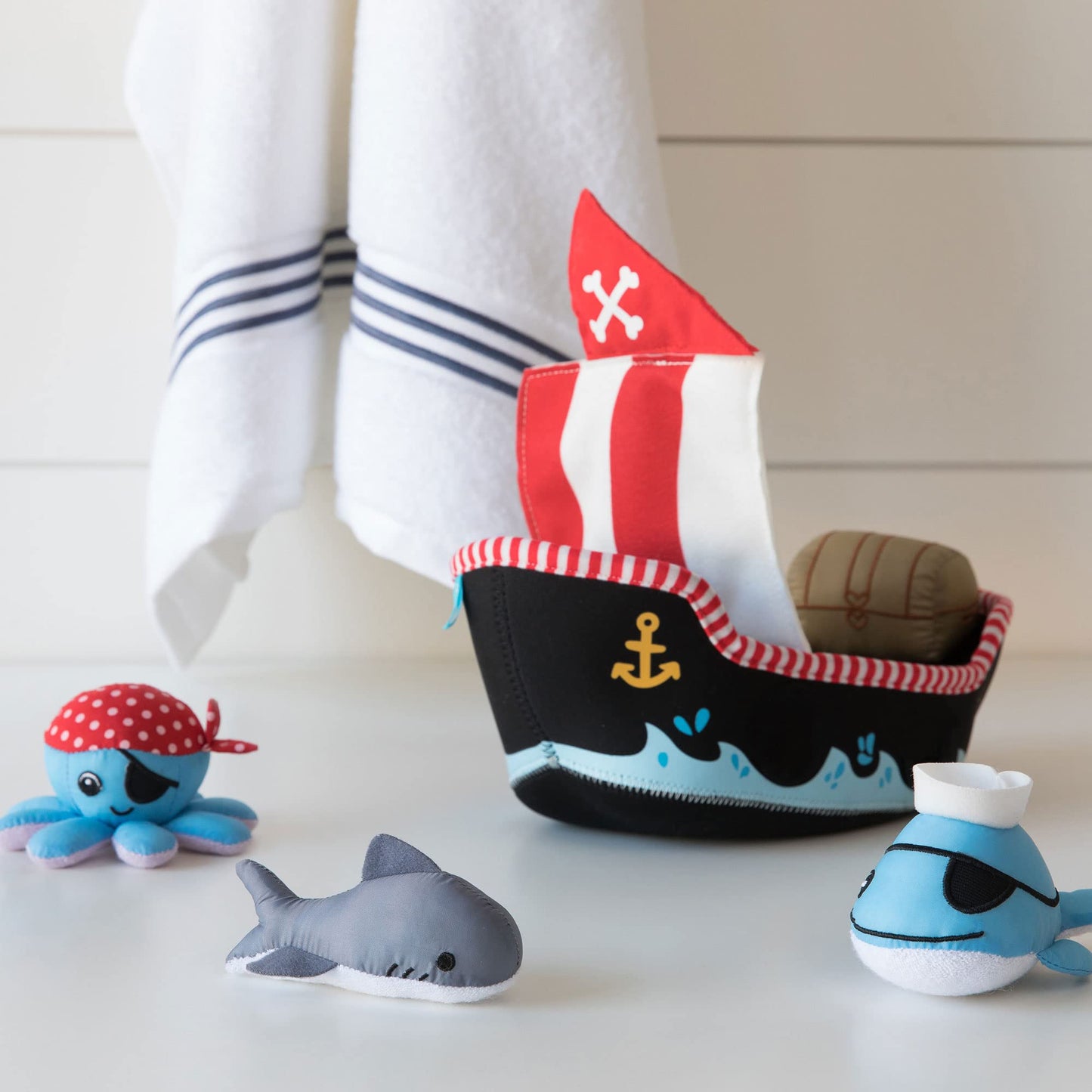 Manhattan Toy Neoprene Pirate Ship Bath Toy – 5-Piece Floating Spill & Fill Set