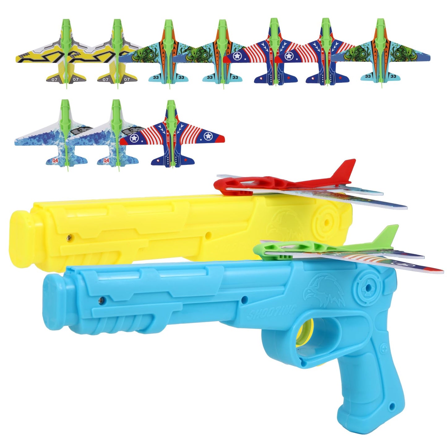 Manmel 12-Pack Airplane Launcher Toys for Kids – 2 Launchers + 10 Foam Gliders