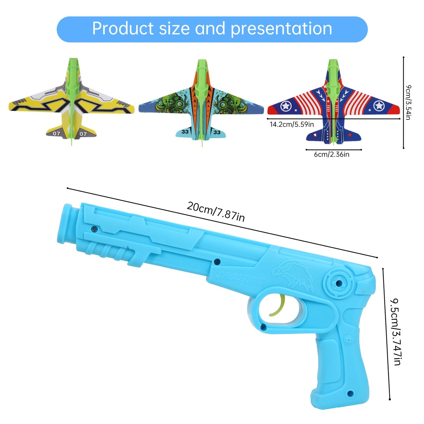 Manmel 12-Pack Airplane Launcher Toys for Kids – 2 Launchers + 10 Foam Gliders