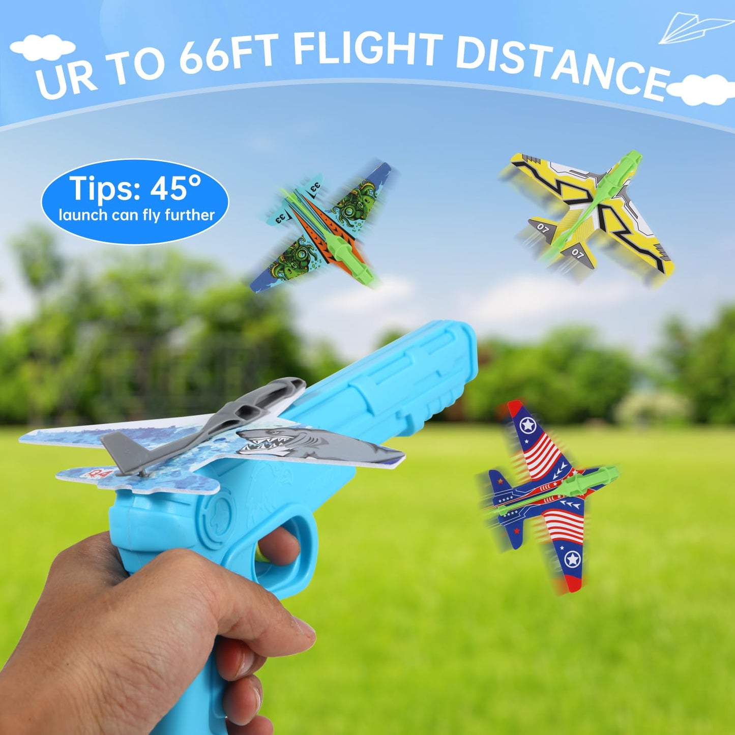 Manmel 12-Pack Airplane Launcher Toys for Kids – 2 Launchers + 10 Foam Gliders