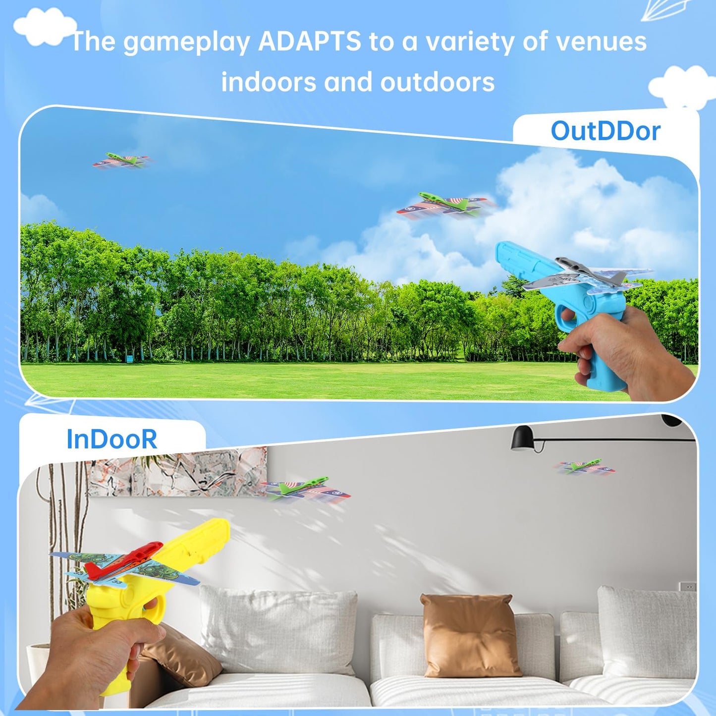 Manmel 12-Pack Airplane Launcher Toys for Kids – 2 Launchers + 10 Foam Gliders
