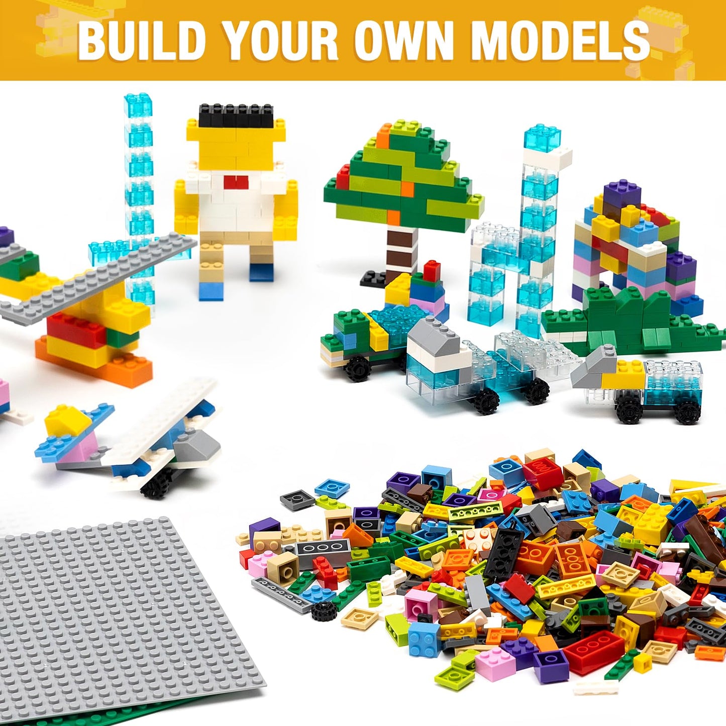 MANNIDOO 1600-Piece Building Bricks Set with Wheels & Plates — Compatible with Major Brands