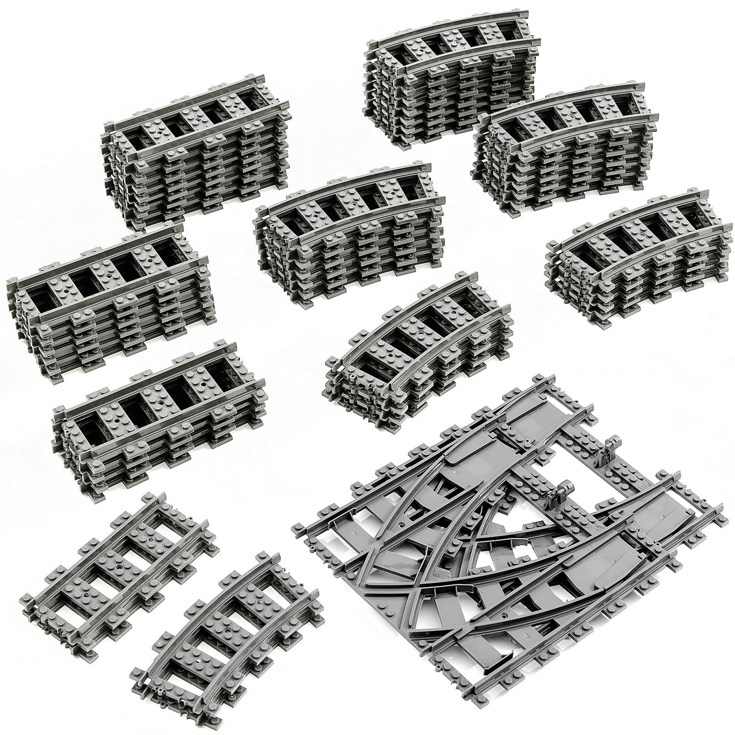 MANNIDOO Classic City Train Tracks – 54-Piece Set with 32 Curved, 20 Straight & 2 Switches | Compatible with Major Brands