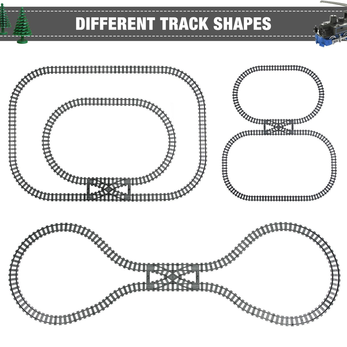 MANNIDOO Classic City Train Tracks – 54-Piece Set with 32 Curved, 20 Straight & 2 Switches | Compatible with Major Brands
