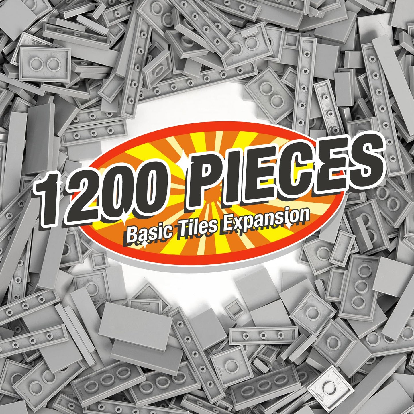 MANNIDOO Classic Moc 9 Sizes Expansion Set – 1200 Flat Pieces, Light Grey, Lego Compatible