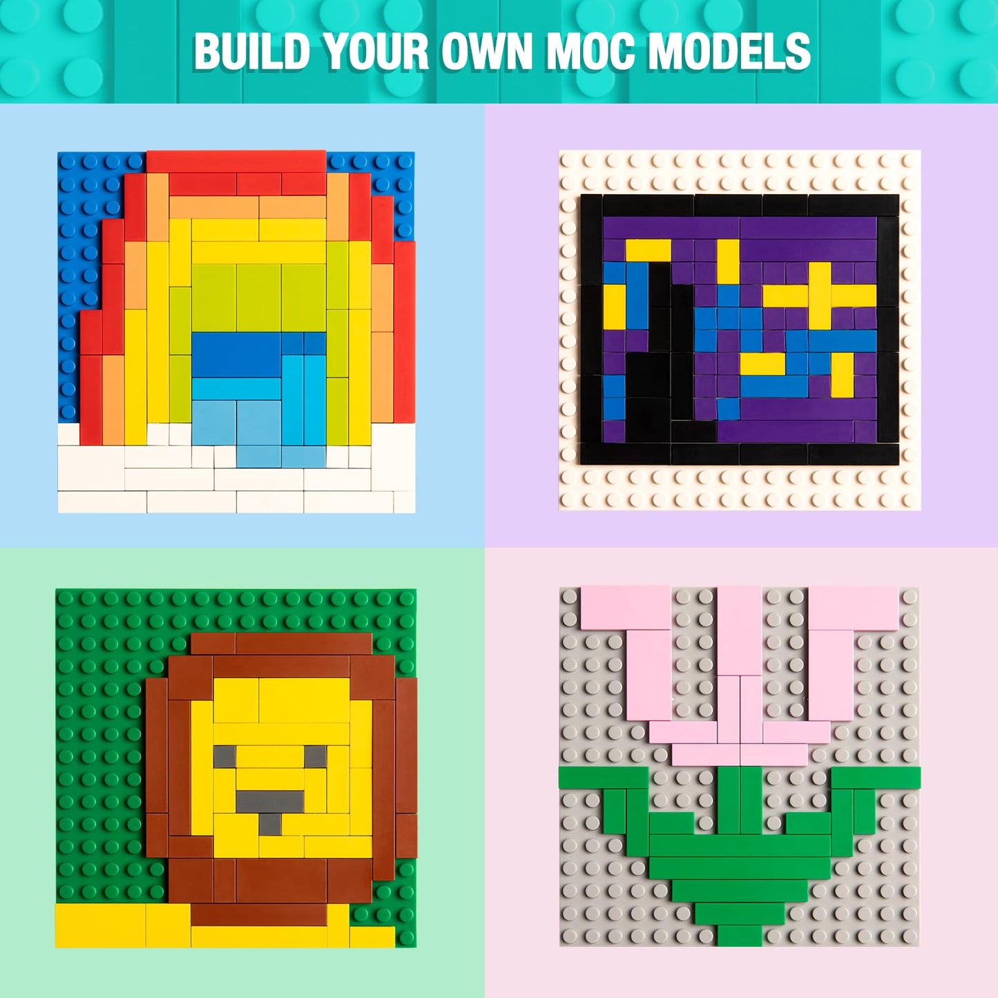 MANNIDOO Classic Moc 9 Sizes Expansion Set – 1200 Flat Pieces, Light Grey, Lego Compatible