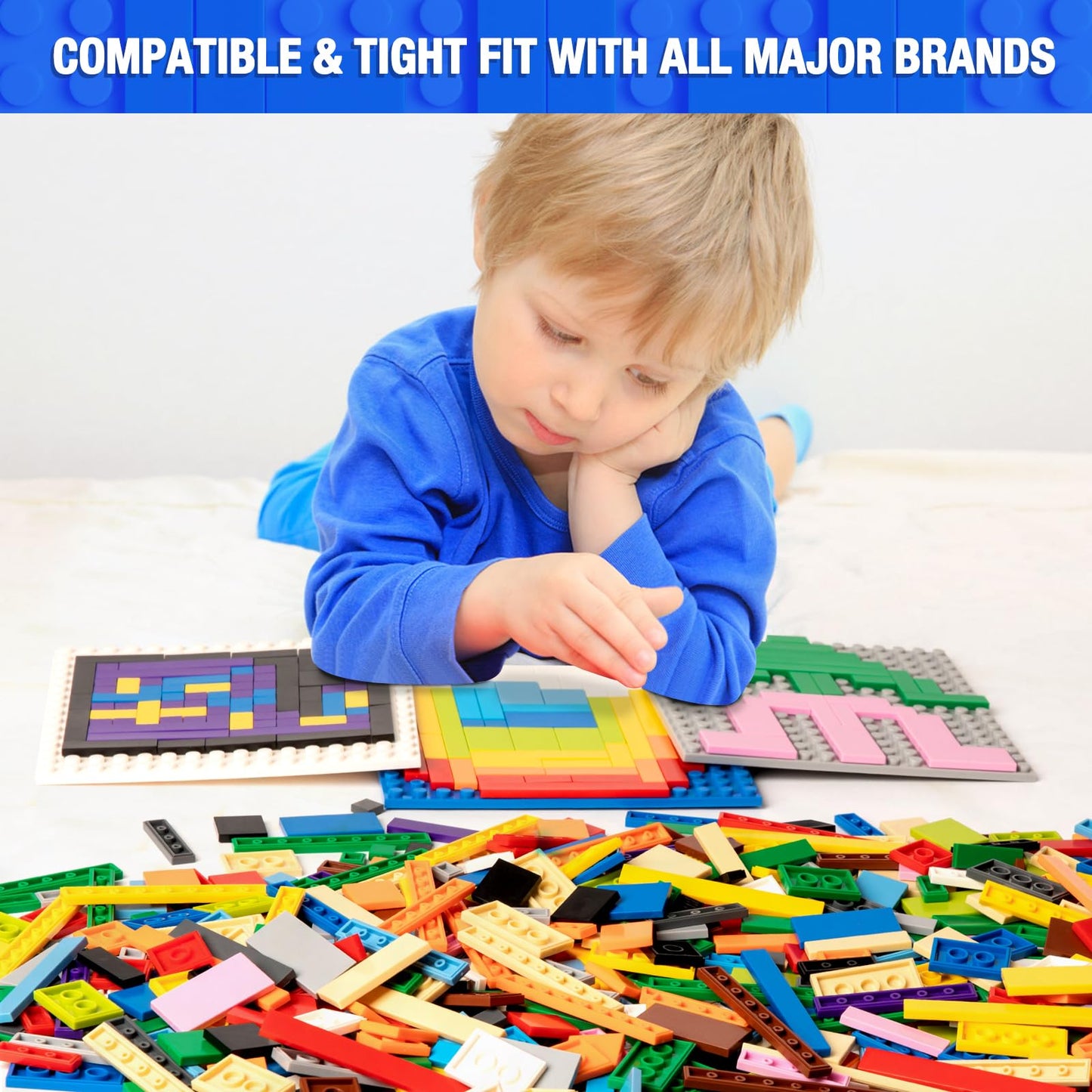 MANNIDOO Classic Moc 9 Sizes Expansion Set – 1200 Flat Pieces, Light Grey, Lego Compatible