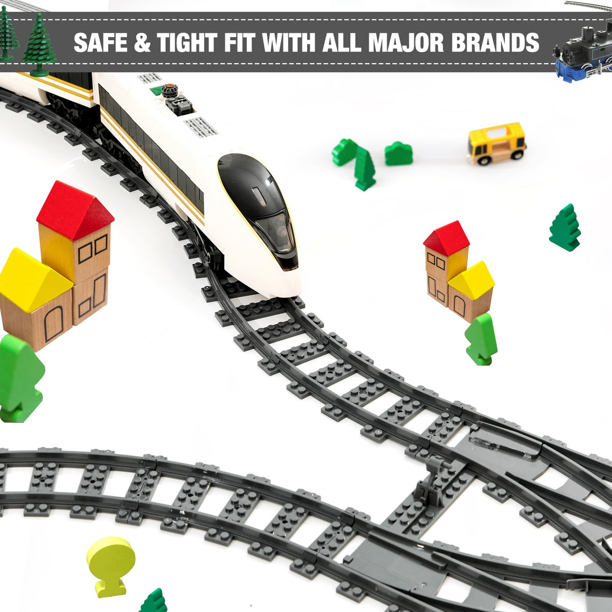MANNIDOO Classic City Train Tracks – 54-Piece Set with 32 Curved, 20 Straight & 2 Switches | Compatible with Major Brands