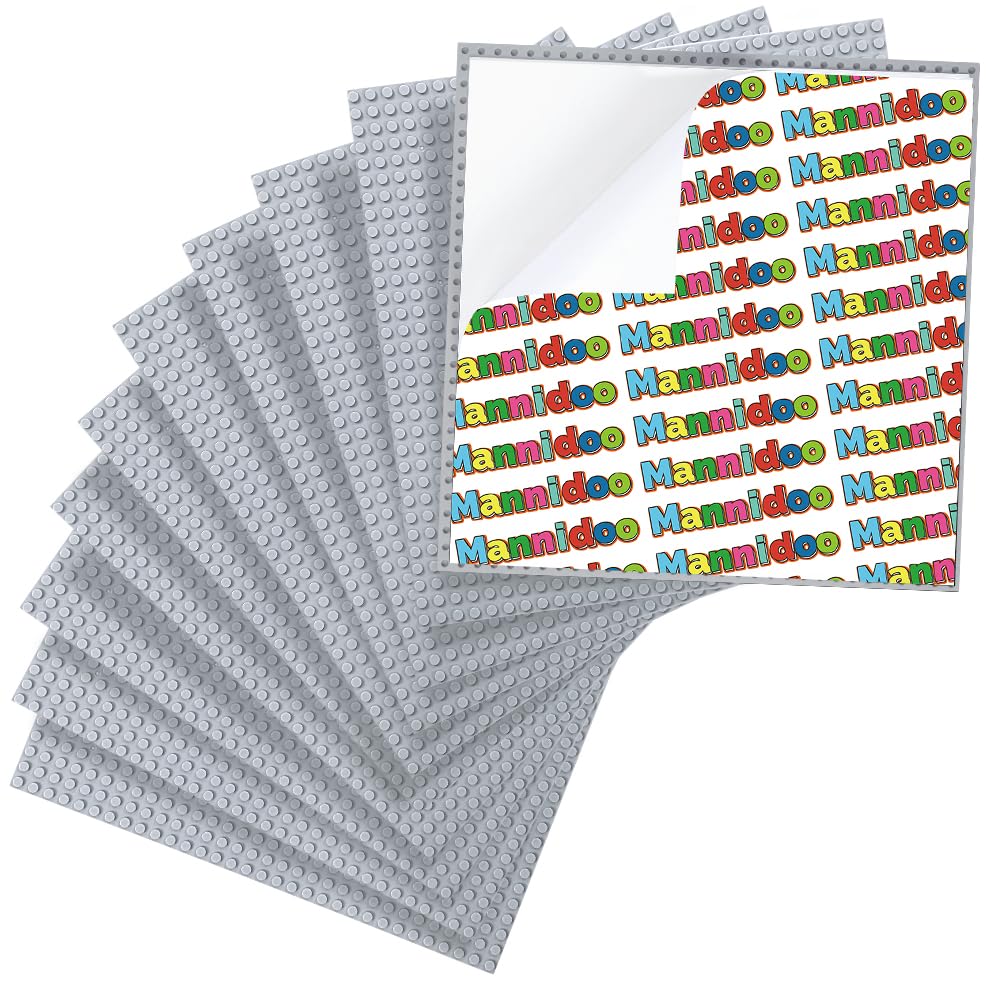 MANNIDOO Peel-and-Stick Baseplates, 10 Packs, 10x10 In, Light Grey – Compatible with All Major Brands