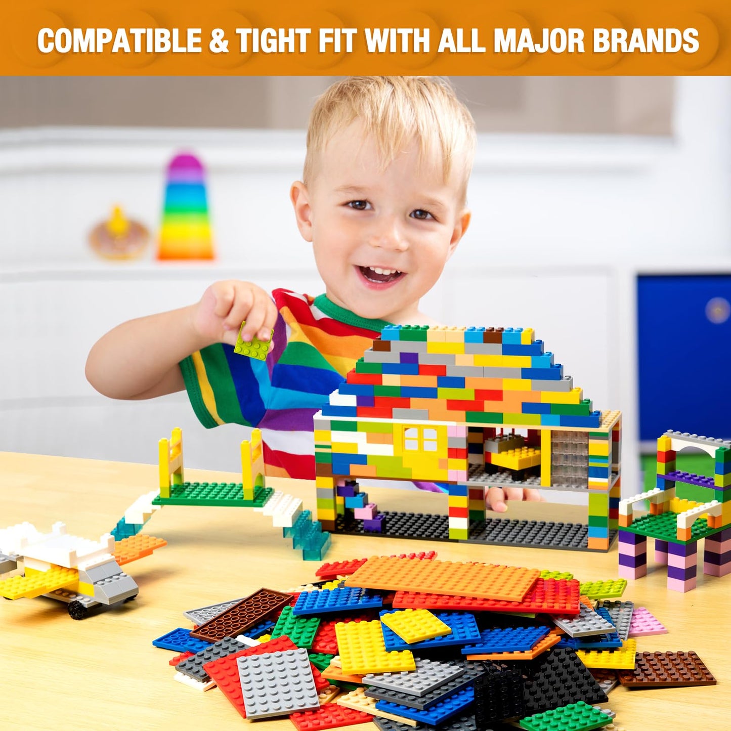 MANNIDOO 110 Pieces Classic Building Plates – 11 Sizes Small Baseplates Multipacks, Light Grey, Compatible with Major Brands
