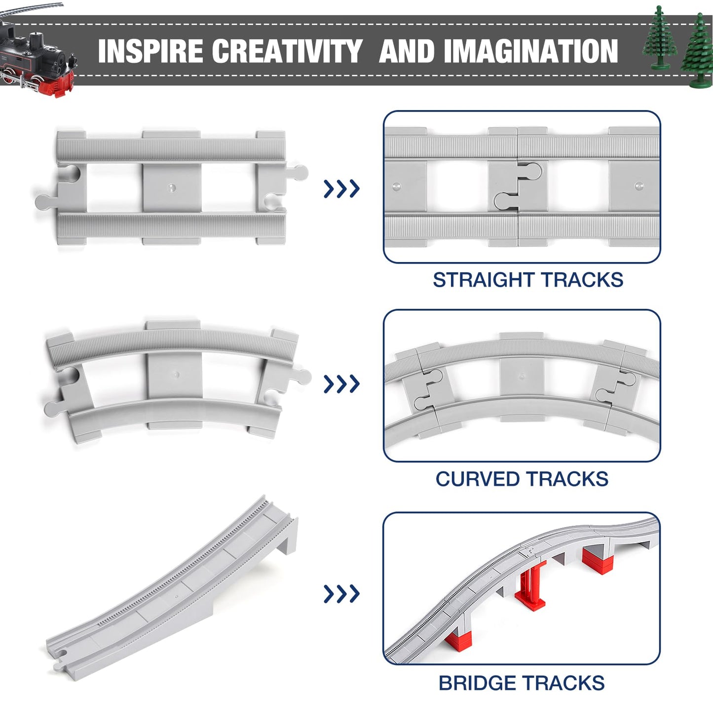 MANNIDOO 34-Piece Train Bridge Tracks – Compatible with Major Brands