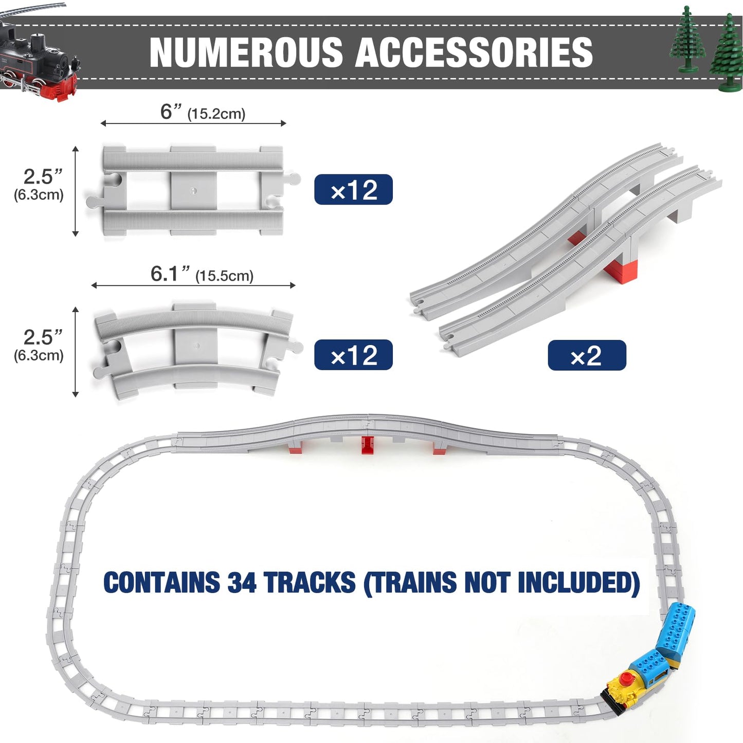 MANNIDOO 34-Piece Train Bridge Tracks – Compatible with Major Brands