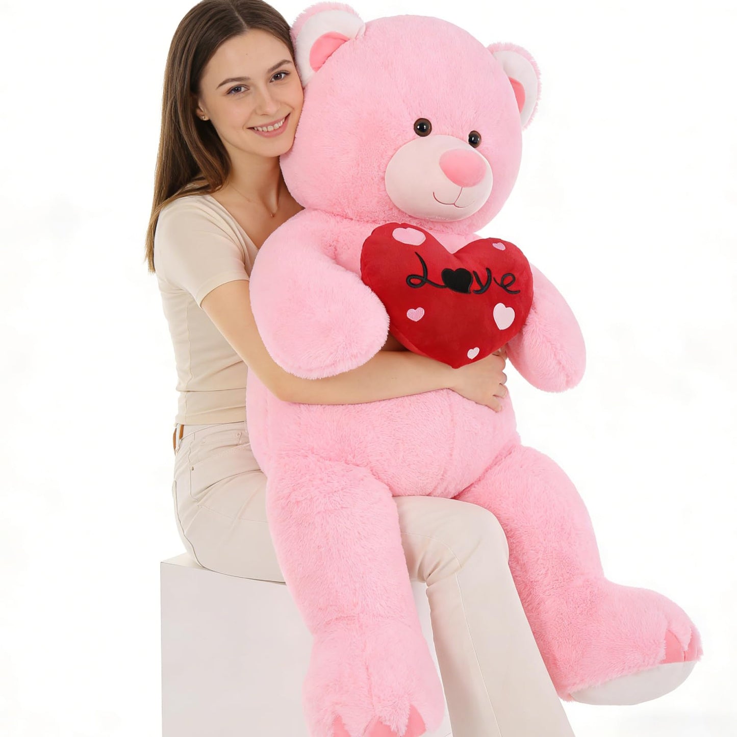 MaoGoLan 51-Inch Pink Teddy Bear with Red Heart — Plush Gift