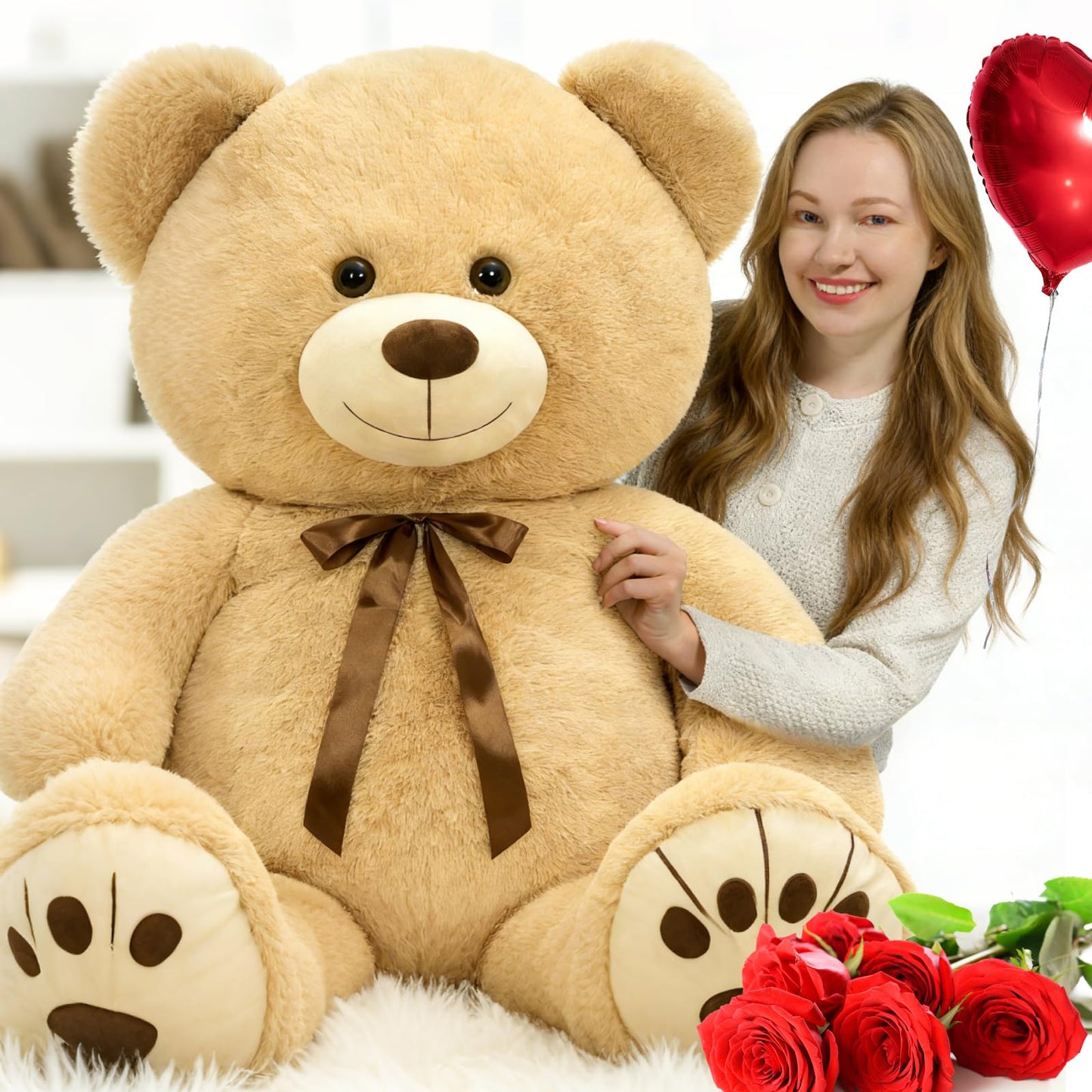 MaoGoLan 59-Inch Giant Teddy Bear – Cream Plush, 5ft Big Stuffed Animal for Kids, Gifts & Decor