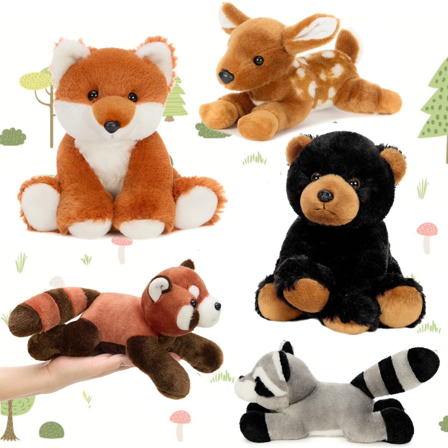 MaoGoLan 5-Pack Soft Woodland Plush Toys — 8-inch Animals for Kids, Parties & Decor
