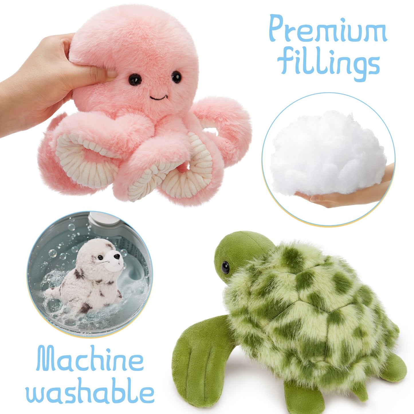 MaoGoLan 6Pcs Sea Animal Plush Toys – 10-inch Ocean Plushies for Kids, Party Decor & Gifts