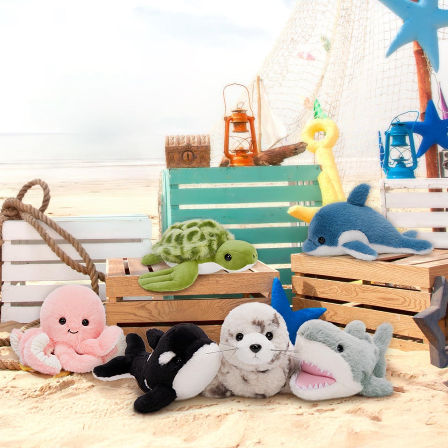 MaoGoLan 6Pcs Sea Animal Plush Toys – 10-inch Ocean Plushies for Kids, Party Decor & Gifts