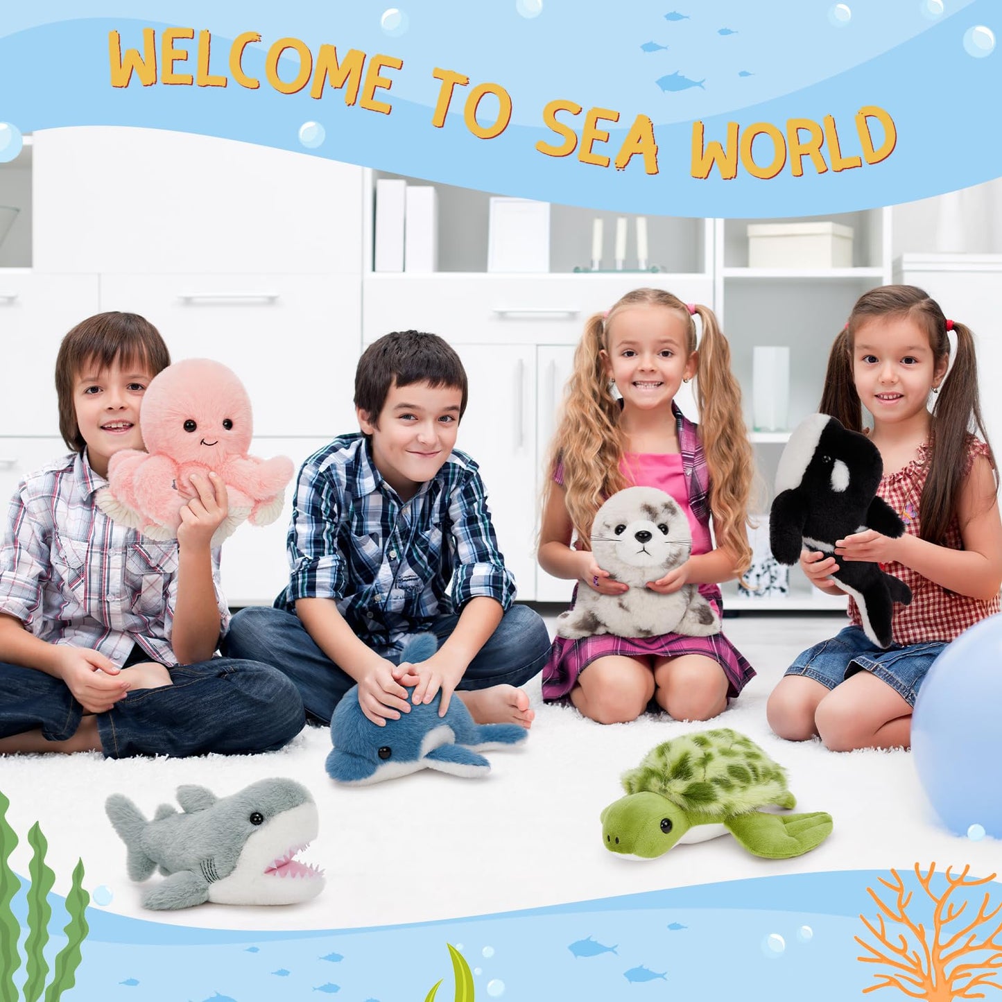 MaoGoLan 6Pcs Sea Animal Plush Toys – 10-inch Ocean Plushies for Kids, Party Decor & Gifts