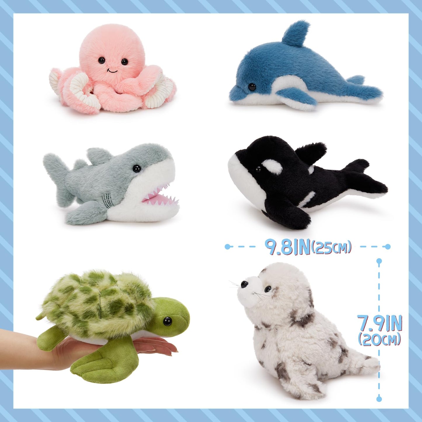 MaoGoLan 6Pcs Sea Animal Plush Toys – 10-inch Ocean Plushies for Kids, Party Decor & Gifts