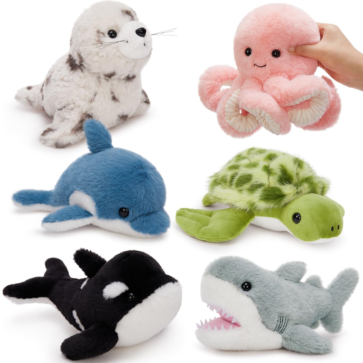 MaoGoLan 6Pcs Sea Animal Plush Toys – 10-inch Ocean Plushies for Kids, Party Decor & Gifts