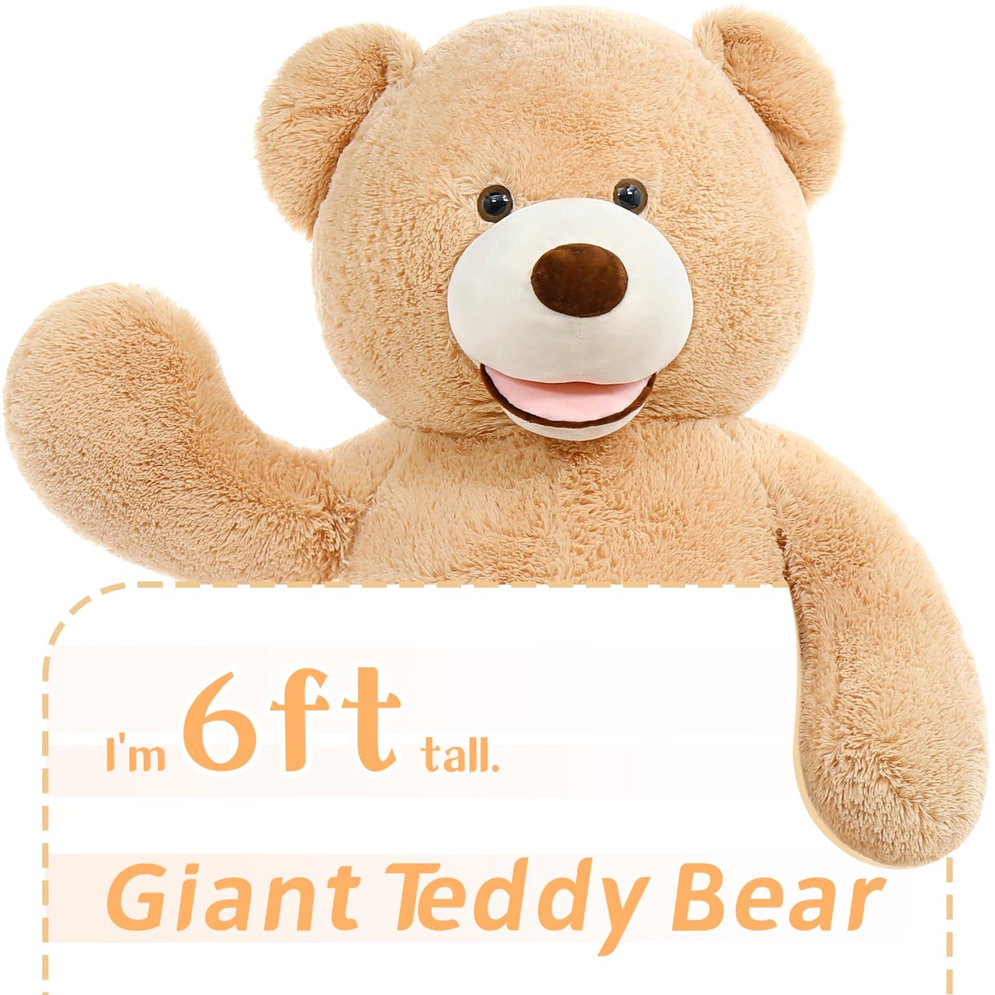 MaoGoLan 6 Feet Giant Plush Teddy Bear — Soft, Fluffy Jumbo Bear for Loved Ones (Brown)