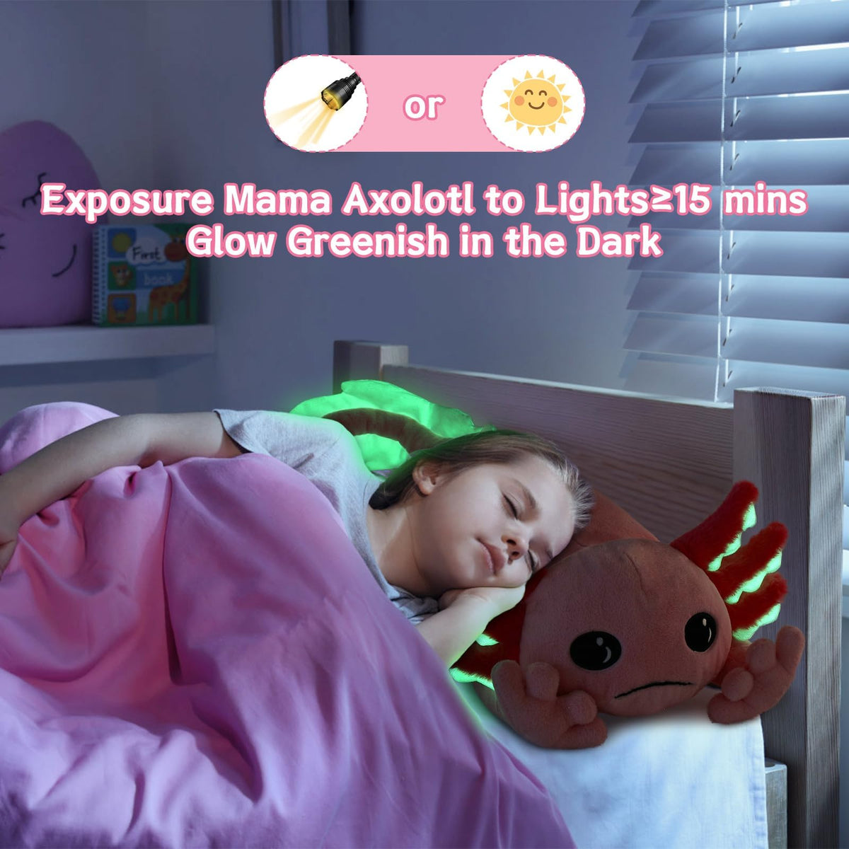 MaoGoLan 5 Pcs Large Axolotl Plush Set with 4 Babies Inside — 31.5-Inch Glow-in-the-Dark