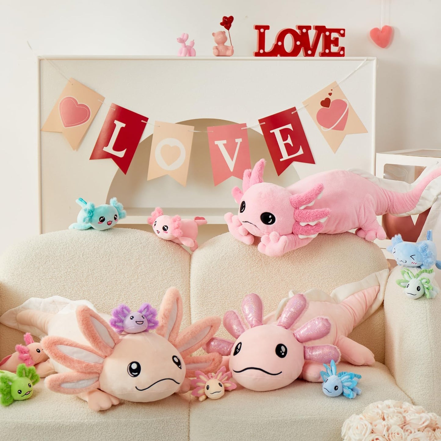 MaoGoLan 5 Pcs Large Axolotl Plush Set with 4 Babies Inside — 31.5-Inch Glow-in-the-Dark