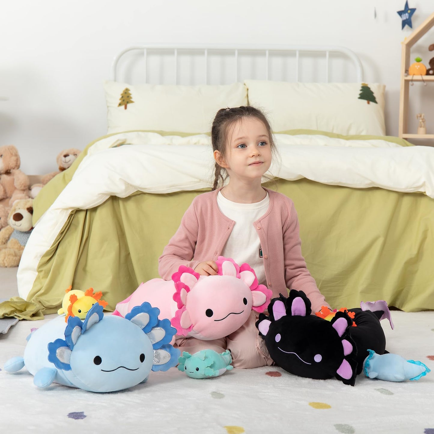 MaoGoLan Giant Axolotl Plush with 3 Babies Inside – 23.5-Inch Large Squishy Plush and Pillow