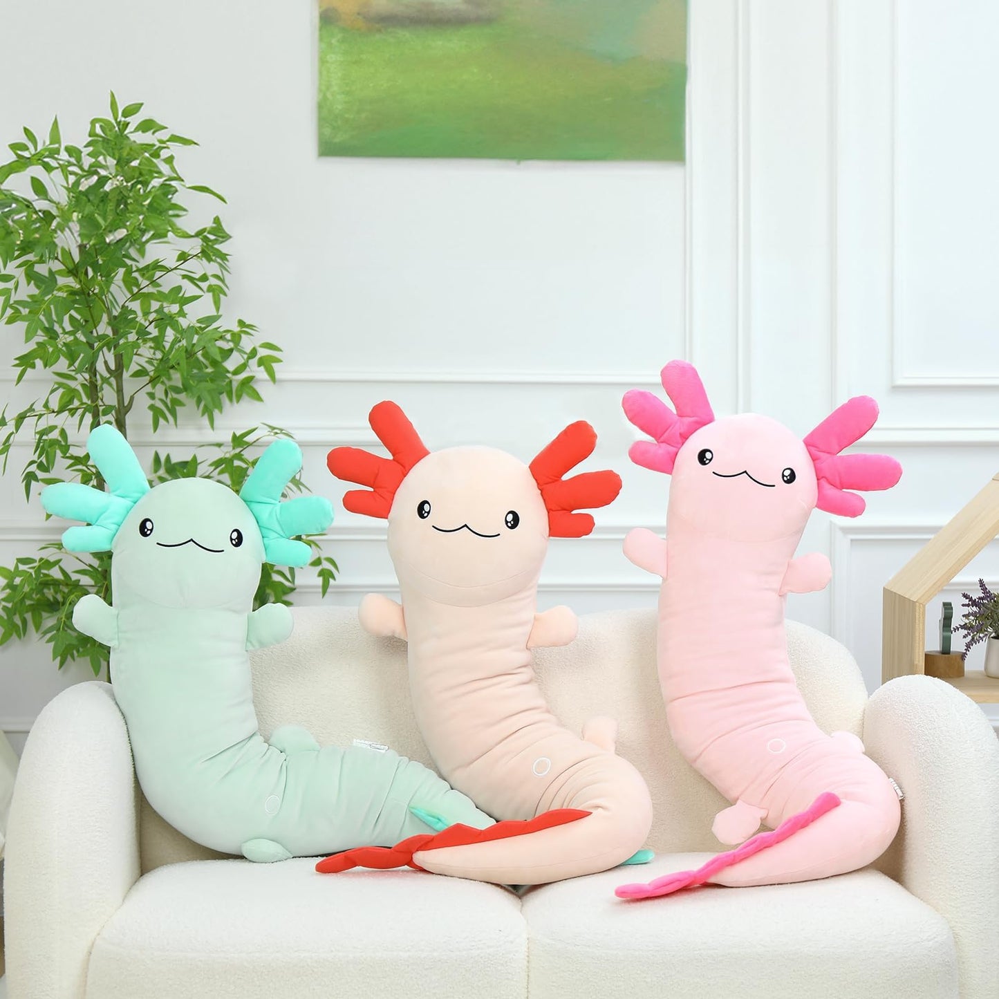 MaoGoLan Large Axolotl Plush Body Pillow – Glow-in-the-Dark XL Salamander Toy, Soft Blue