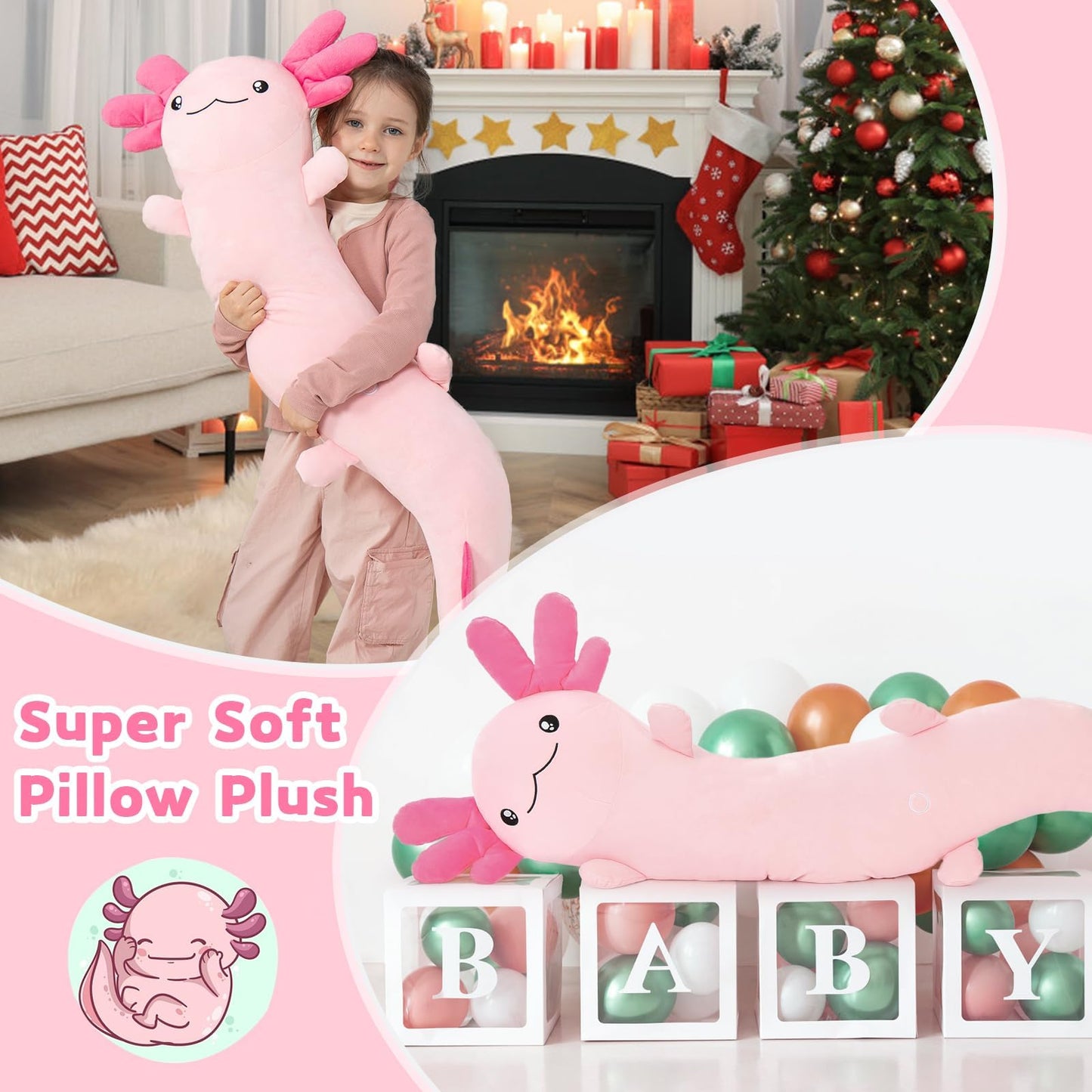 MaoGoLan Giant Axolotl Plush Body Pillow – Glow-in-the-Dark Large Axolotl Toy