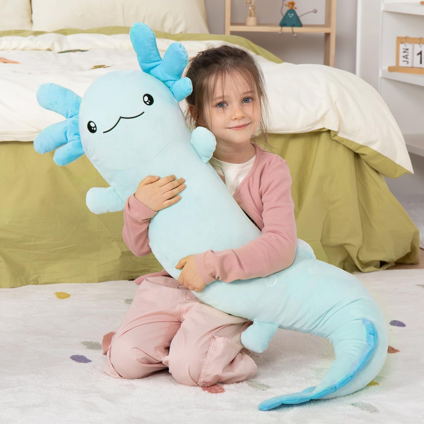 MaoGoLan Large Axolotl Plush Body Pillow – Glow-in-the-Dark XL Salamander Toy, Soft Blue