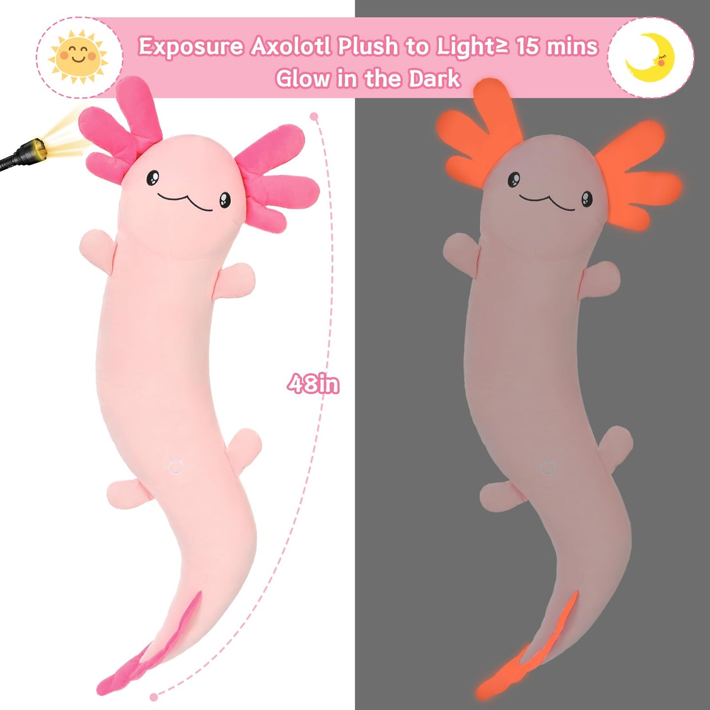 MaoGoLan Giant Axolotl Plush Body Pillow – Glow-in-the-Dark Large Axolotl Toy