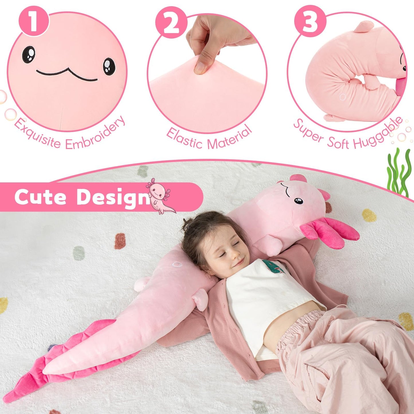 MaoGoLan Giant Axolotl Plush Body Pillow – Glow-in-the-Dark Large Axolotl Toy