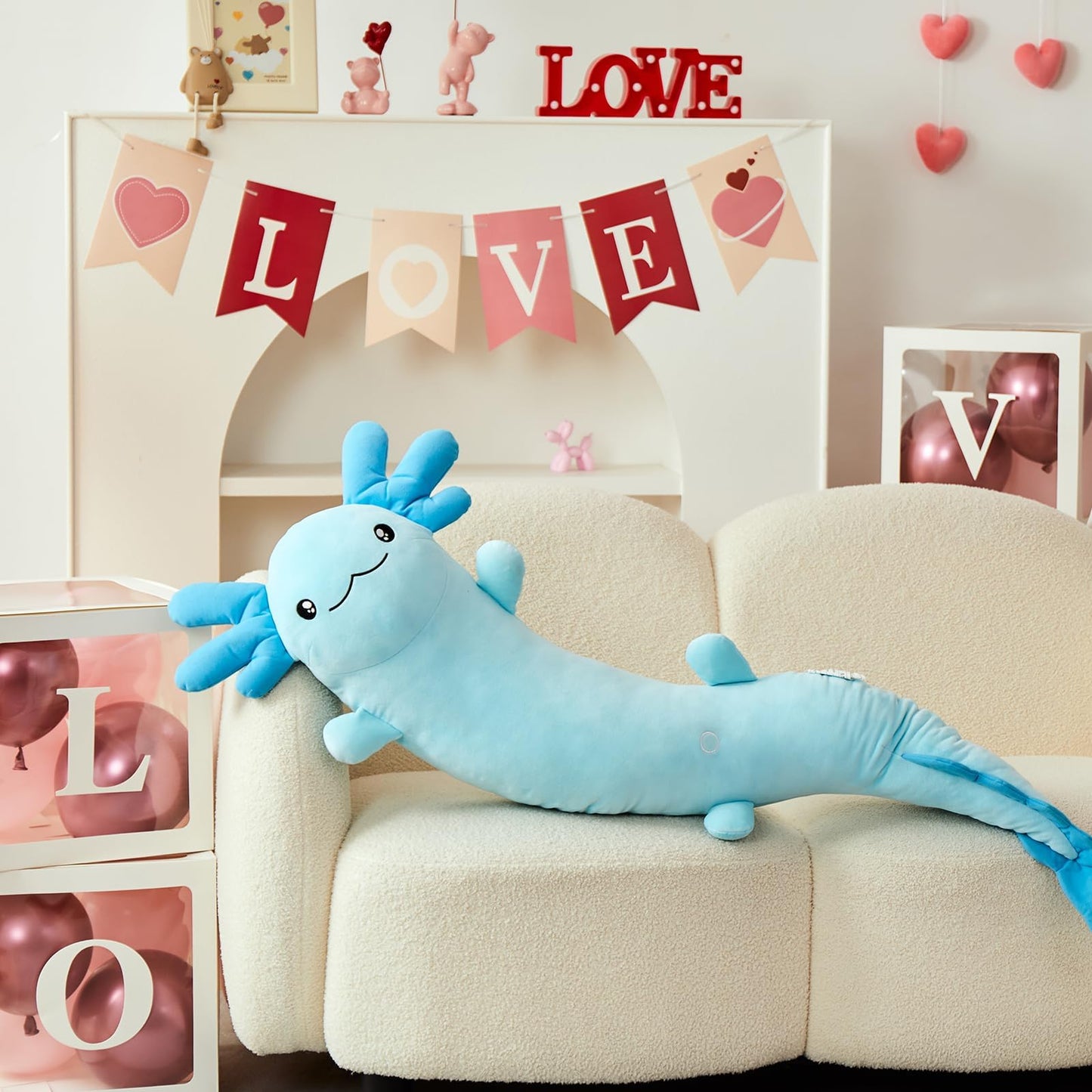 MaoGoLan Large Axolotl Plush Body Pillow – Glow-in-the-Dark XL Salamander Toy, Soft Blue