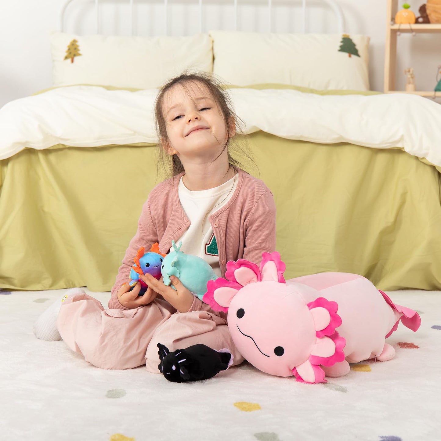 MaoGoLan Giant Axolotl Plush with 3 Babies Inside – 23.5-Inch Large Squishy Plush and Pillow