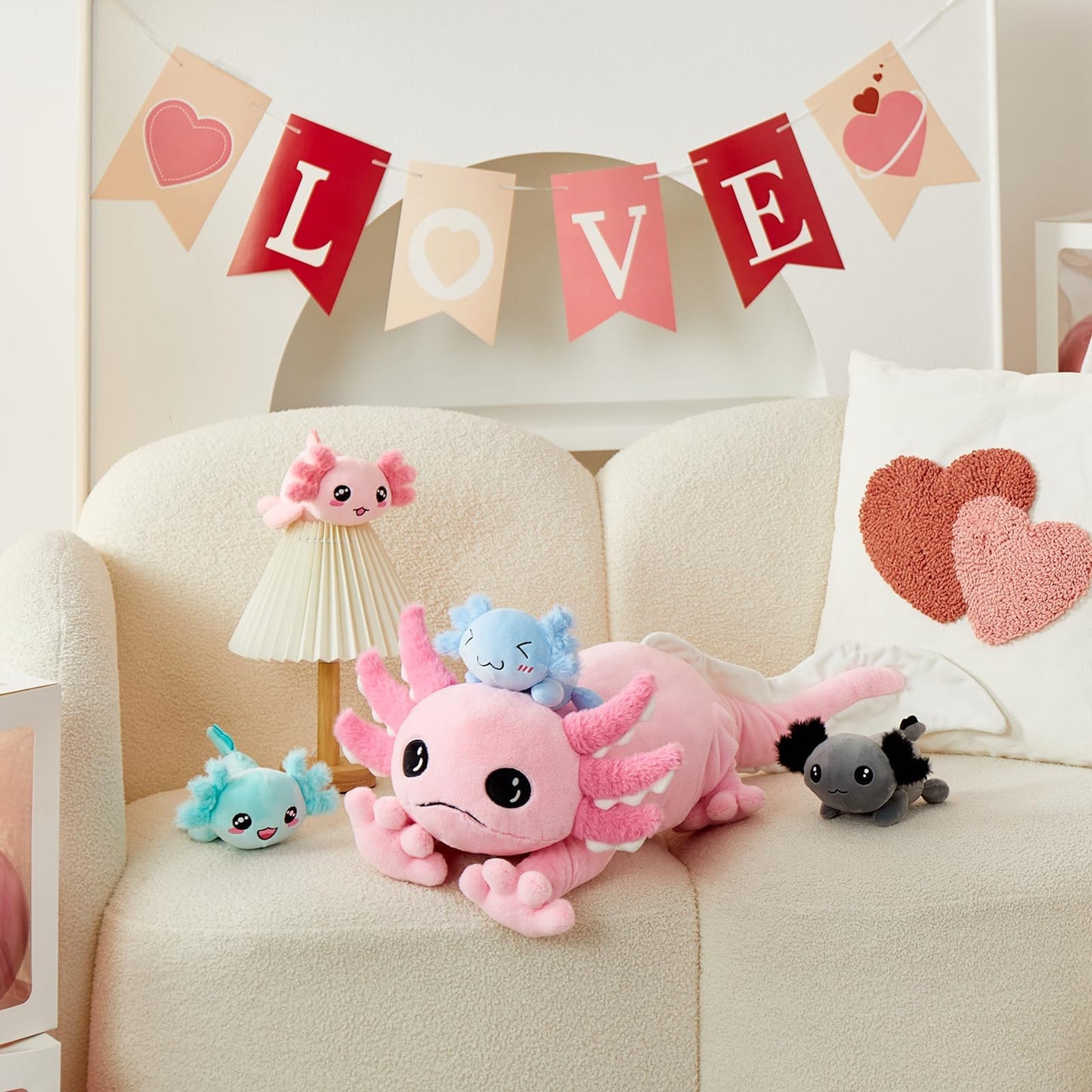 MaoGoLan 5 Pcs Large Axolotl Plush Set with 4 Babies Inside — 31.5-Inch Glow-in-the-Dark