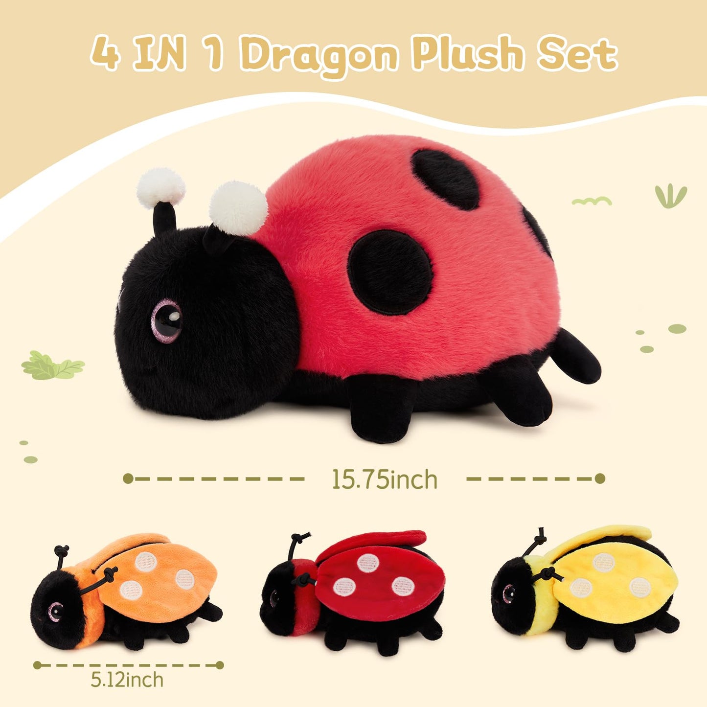 MaoGoLan 4Pcs Ladybug Plush Set – Glow-in-Dark Mama + 3 Babies