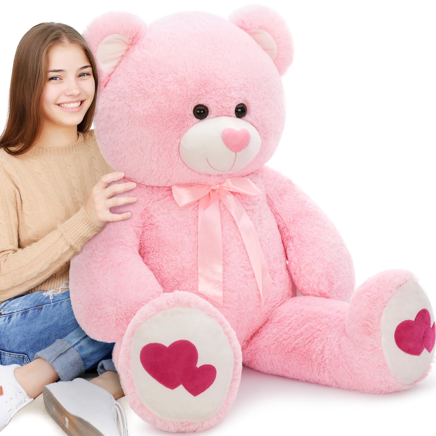 MaoGoLan Giant Pink Teddy Bear Plush 47 Inch – Heart Footprints & Heart Nose